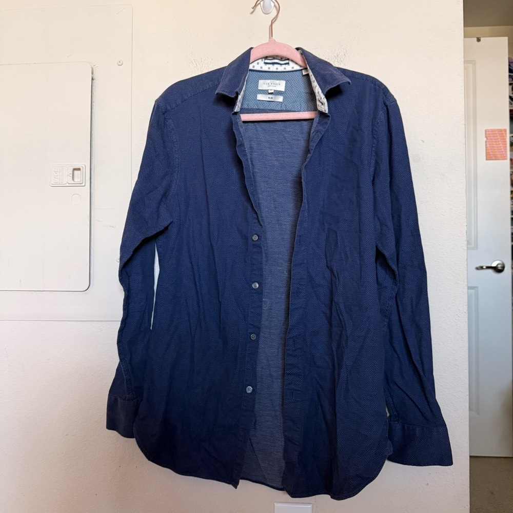 Ted Baker London Slim Fit Blue Micro Dot Button Down Shirt 15.5 (34/35)